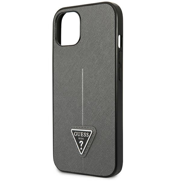 Etui GUESS Apple iPhone 14 Saffiano Triangle Logo Srebrny Hardcase