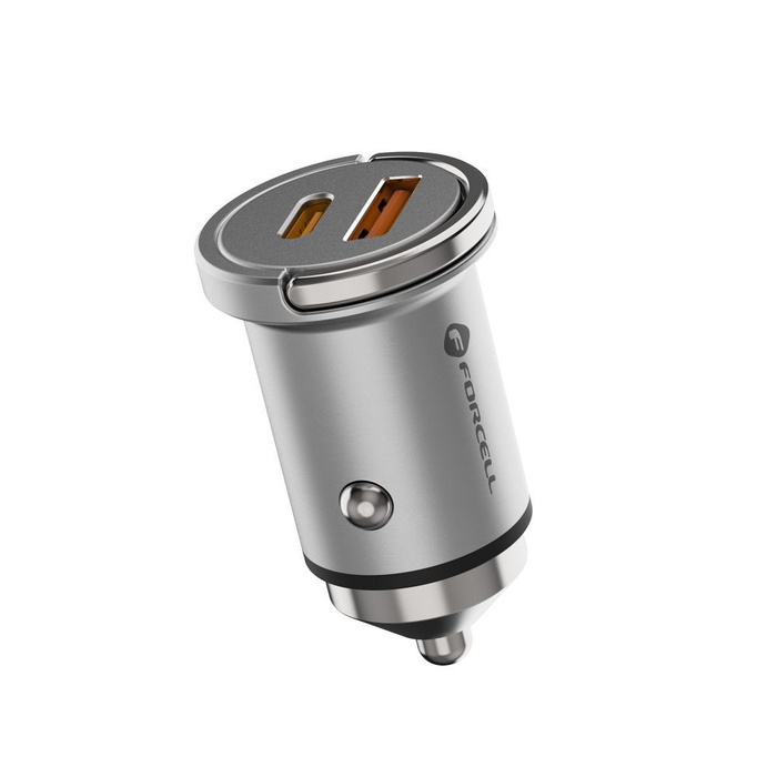 FORCELL F-ENERGY Mini ładowarka samochodowa Typ C + USB A PD QC3.0 5A 30W srebrna