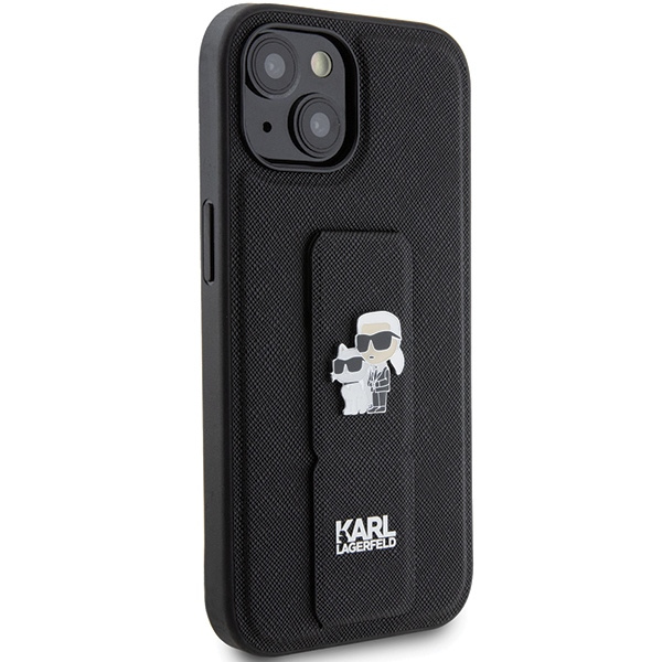 Etui Karl Lagerfeld KLHCP15SGSAKCPK iPhone 15 6.1" czarny/black hardcase Gripstand Saffiano Karl&Choupette Pins Case