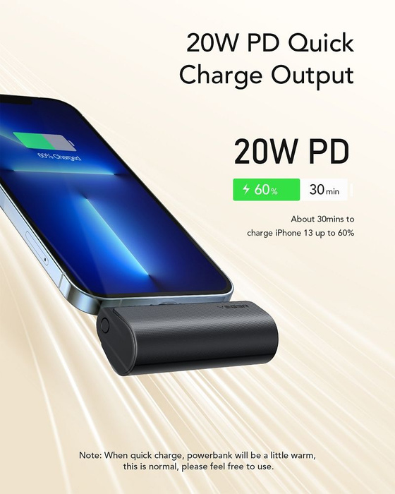VEGER powerbank 5000 mAh z wbudowanym złączem Lightning PD QC3.0 3A 20W PlugOn (W0556P) czarny