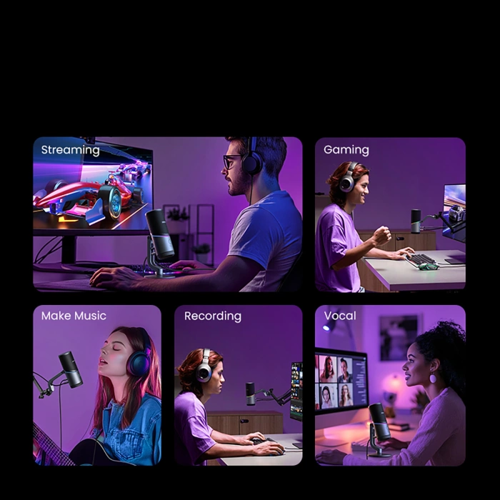 Mikrofon Ugreen CM769 na biurko, z USB-A, RGB LED - srebrny