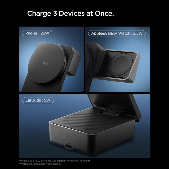SPIGEN EF323MQ ESSENTIAL 3IN1 MAGNETIC MAGSAFE WIRELESS CHARGER 25W Qi2.2 BLACK