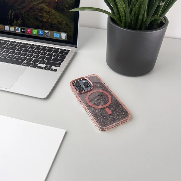 Etui brokatowe Glitter Case z MagSafe na iPhone 16e - różowe