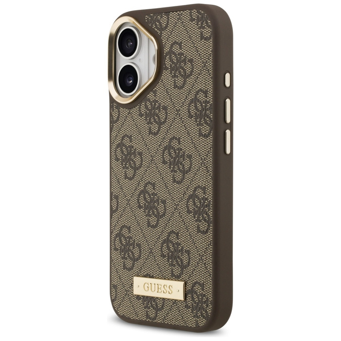 Etui Guess 4G Logo Plate MagSafe do      iPhone 17 brązowy