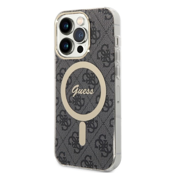 Zestaw Etui Guess Case+ Charger iPhone 14 Pro Max 6,7" czarny/black hard case 4G Print MagSafe