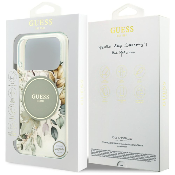 Etui Guess IML Flower & Tonal Circle     MagSafe do iPhone 17 Pro zielony