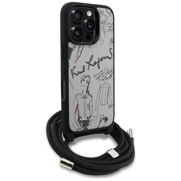 Etui Karl Lagerfeld iPhone 16 Pro Crossbody Grained Pattern & Logo Szary