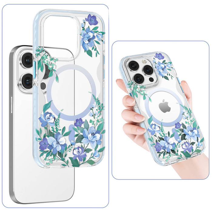 Etui Kingxbar Flora Series Magnetyczne Etui iPhone 14 Plus Magsafe Ozdobione Nadrukiem W Kwiaty Orchid Case