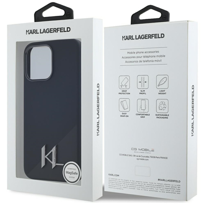 Etui Karl Lagerfeld Silicone Shadow       Metal Initial MagSafe do iPhone 15 Pro czarny