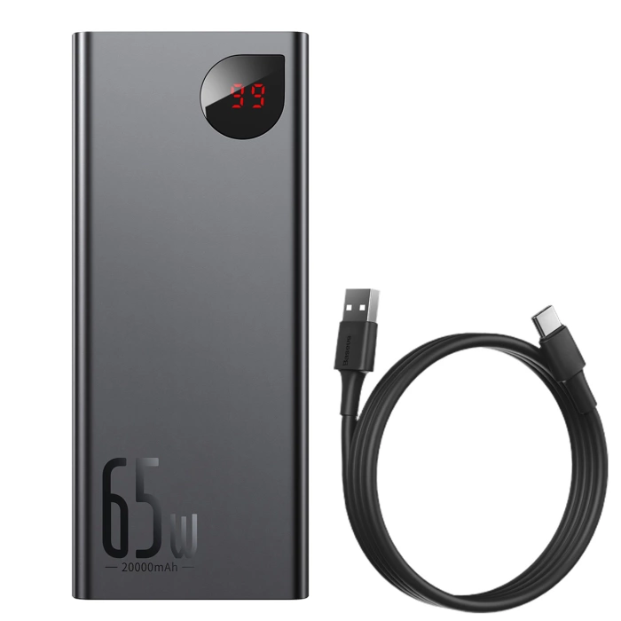 Powerbank Baseus Adaman Metal 65W 20000mAh z kablem USB-C 50cm Czarny