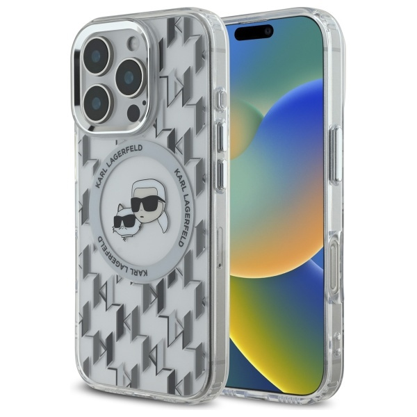 Etui Karl Lagerfeld iPhone 16 Pro Max 6.9" przezroczysty/transparent IML Monogram Karl&Choupette Head MagSafe