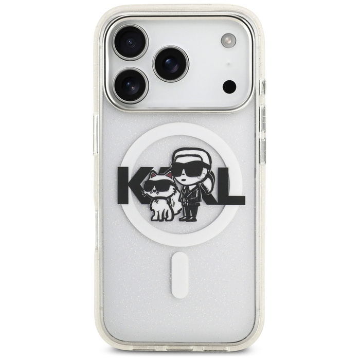 Etui Karl Lagerfeld IML Glitter Karl &   Choupette Sketch Logo MagSafe do iPhone 17 Pro przezroczysty