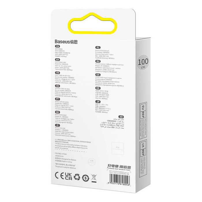 Baseus Glimmer Series kabel z szybkim ładowaniem USB-C 480Mb/s PD 100W 1m czarny