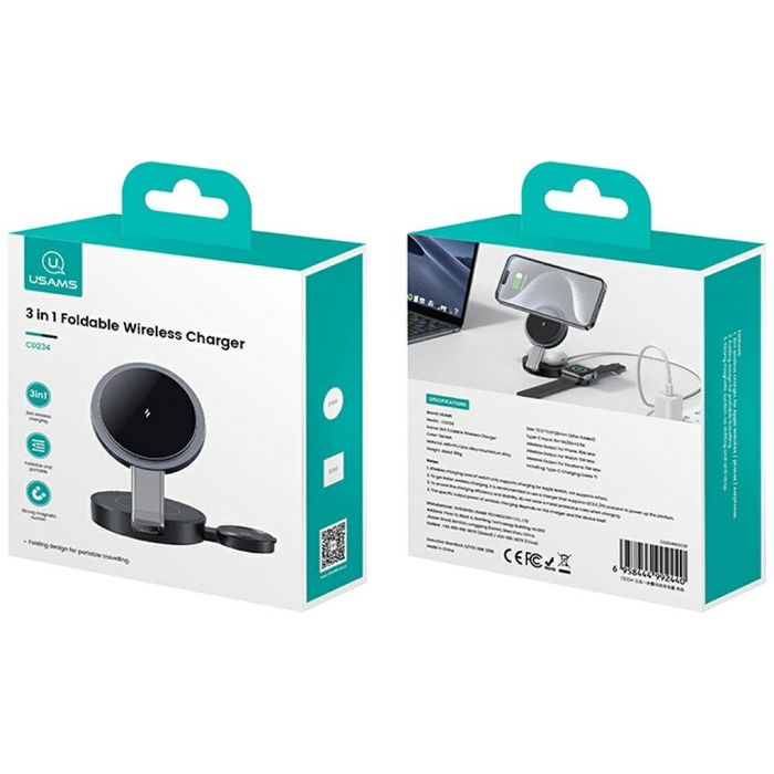 USAMS Składana ład. indukcyjna 3w1 15W    do telefonu/Apple Watch/słuchawek CD234WXC01 (US-CD234)