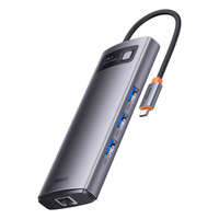 Baseus Metal Gleam Series stacja dokująca HUB 7 w 1 USB Typ C - 2 x HDMI /  3 x USB 3.2 Gen. 1 / 1 x Power Delivery / 1 x RJ-45 Ethernet szary (WKWG040113)