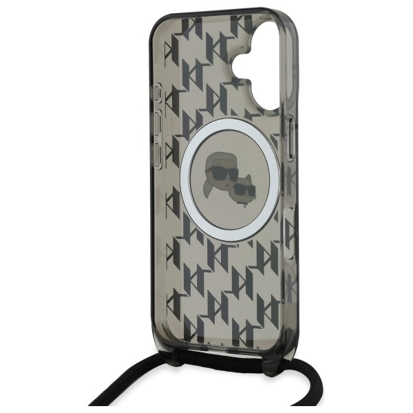Etui Karl Lagerfeld iPhone 16 6.1" czarny/black hardcase IML Crossbody Monogram Karl & Choupette Head MagSafe