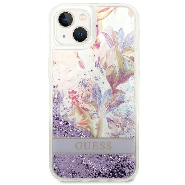 Etui GUESS Apple iPhone 14 Flower Liquid Glitter Fioletowy Hardcase