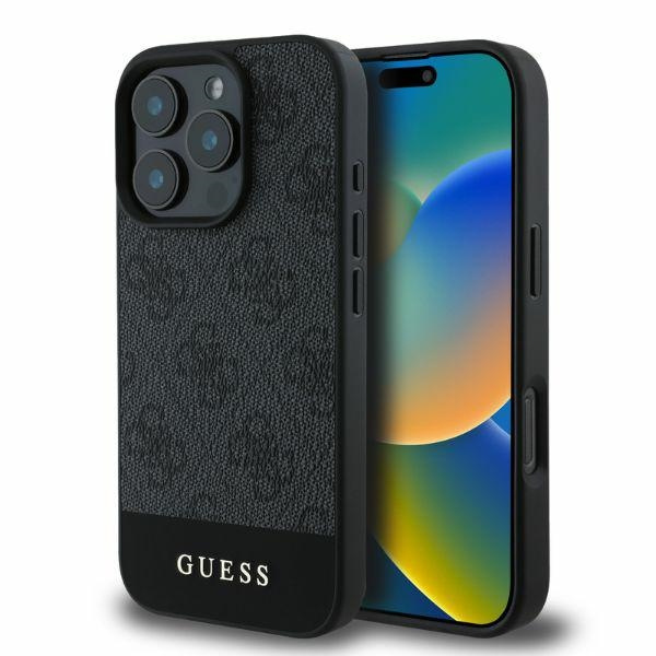 Etui Guess iPhone 16 Pro Max szary/grey HC PC/TPU 4G PU Bottom Stripe