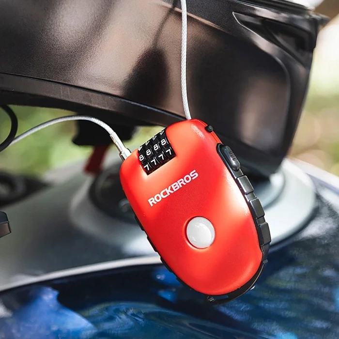 Zapięcie rowerowe Rockbros 32420981001 z linką zwijaną - czerwone