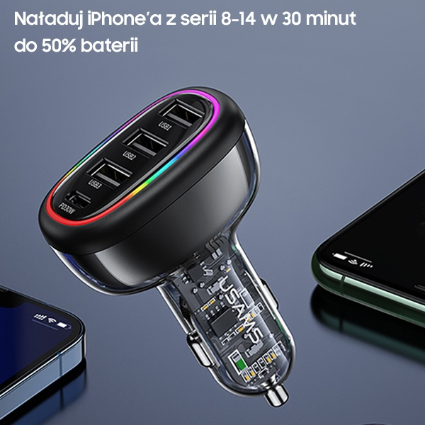 USAMS Ład. sam. 1xUSB-C 3xUSB-A C34 48W 3A+C PD Fast Charge czarny/black CC170CC01 (US-CC170)