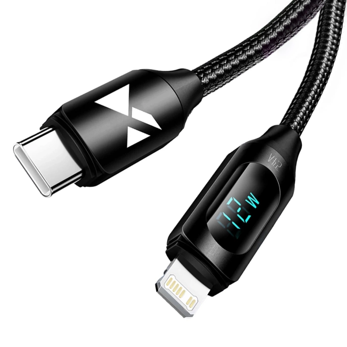 Kabel USB-A - Lightning Wozinsky WUALC2 z wyświetlaczem LED 2.4A 2m  - czarny