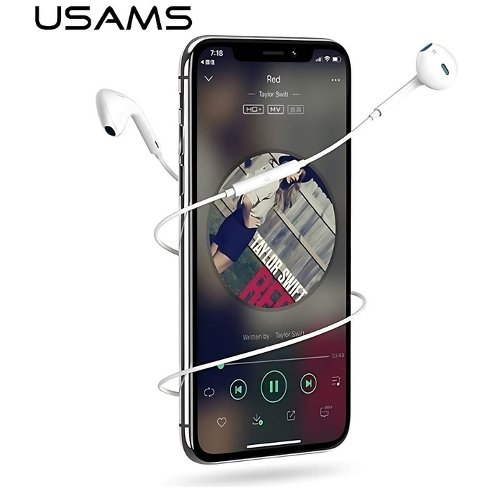 Słuchawki Stereo USAMS Apple iPhone 7 8 X XS XS Max XR Lightning Biały