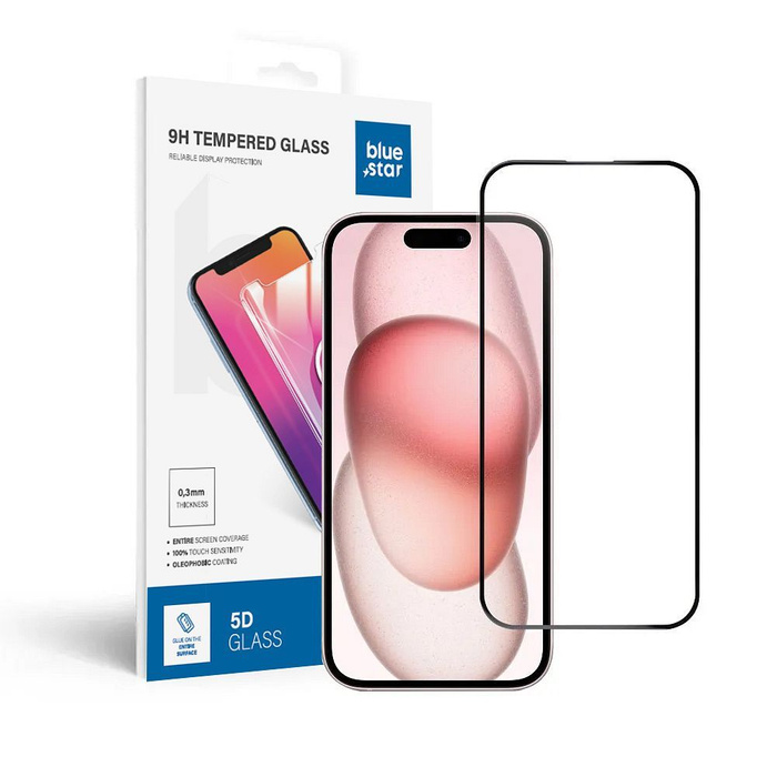 Szkło hartowane do iPhone 15 / 16 (full glue) Blue Star 5D czarne