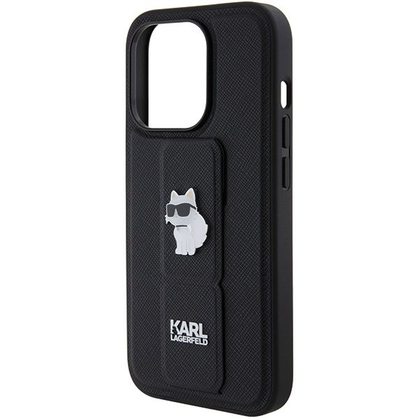 Etui Karl Lagerfeld KLHCP15LGSACHPK iPhone 15 Pro 6.1" czarny/black hardcase Gripstand Saffiano Choupette Pins Case