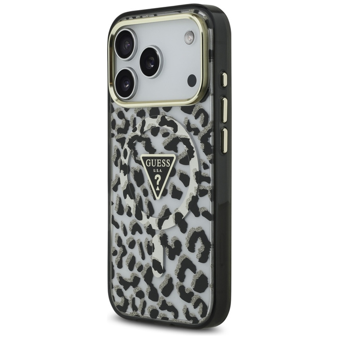 Etui Guess Leopard Glitter MagSafe do    iPhone 17 Pro czarny