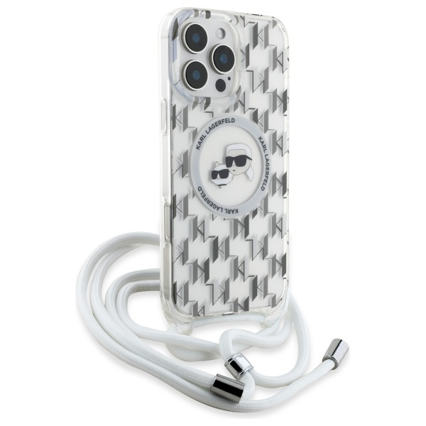 Etui Karl Lagerfeld iPhone 16 Pro 6.3" transparent hardcase IML Crossbody Monogram Karl & Choupette Head MagSafe