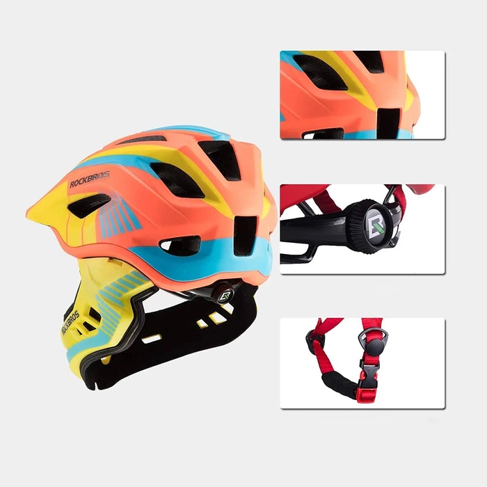 Kask rowerowy dziecięcy z odpinaną szczęką Rockbros TT-32SOYB-M rozmiar M - żółto-pomarańczowy