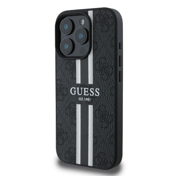 Etui Guess iPhone 16 Pro Max czarny/black MagSafe 4G Printed Stripes