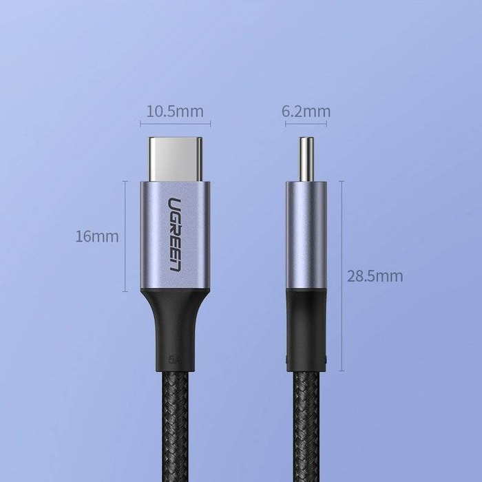 Ugreen kabel przewód USB Typ C - USB Typ C 5 A 100 W Power Delivery Quick Charge 3.0 FCP 480 Mbps 1 m szary (70427 US316)