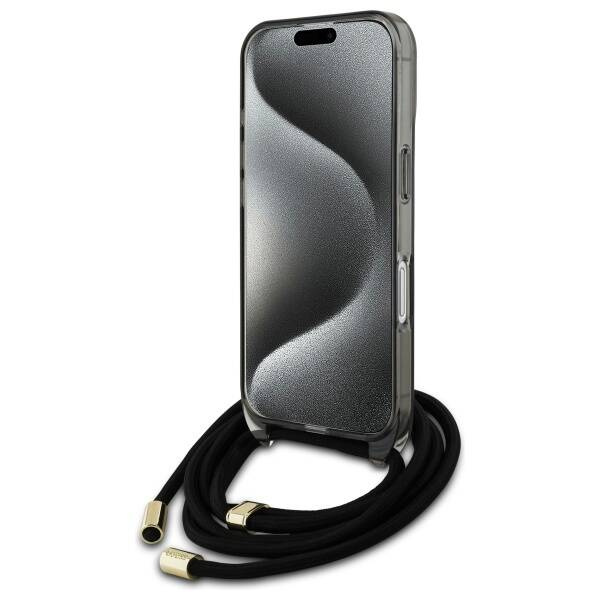 Etui Guess iPhone 16 6.1" czarny/black hardcase Crossbody Cord Script MagSafe