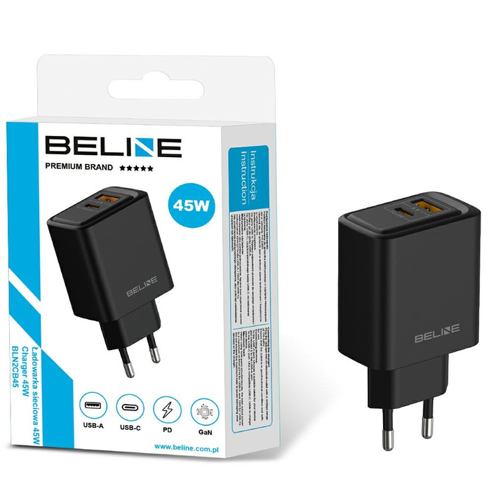 Ładowarka sieciowa Beline 45W GaN        USB-A/USB-C BLN2CB45 czarny