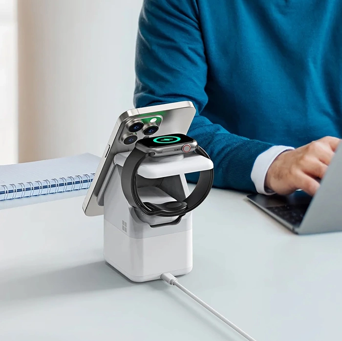 DUZZONA W20 - ładowarka indukcyjna z lampką 4w1 kompatybilna z MagSafe 15W biała