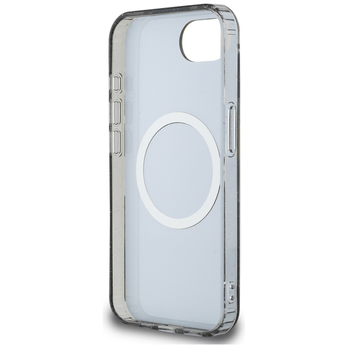 Etui Guess IML Metal Glitter Flowers     Triangle MagSafe do iPhone 16e czarny