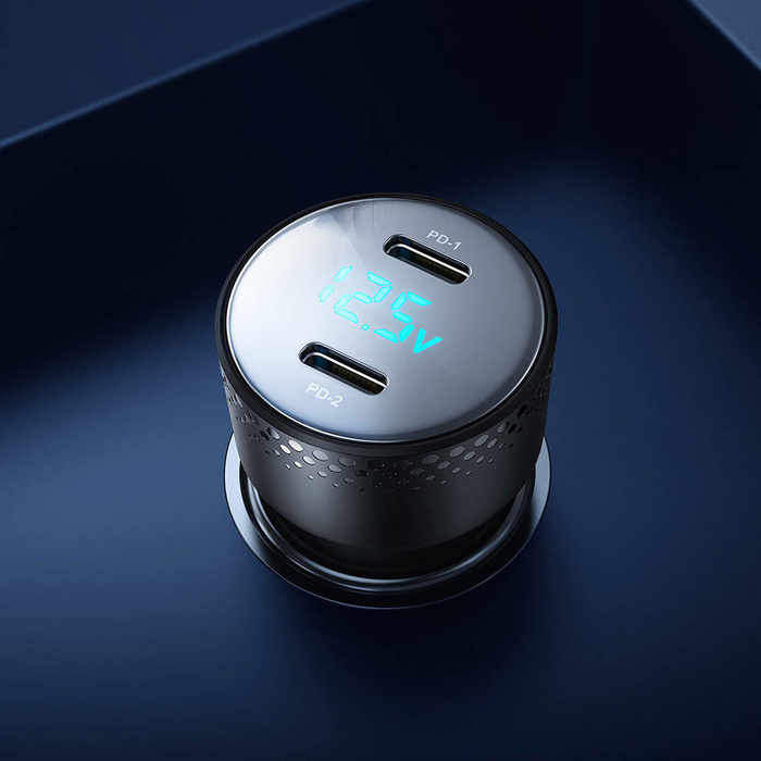 Ładowarka samochodowa 2x USB C 70W z wyświetlaczem LED Joyroom JR-CCD02 | czarna