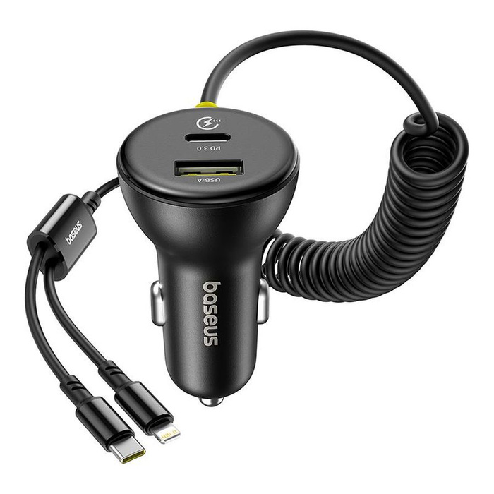 Ładowarka samochodowa BASEUS CIRCULAR PD 1xUSB-C 1xUSB 60W + KABEL USB-C/LIGHTNING BLACK