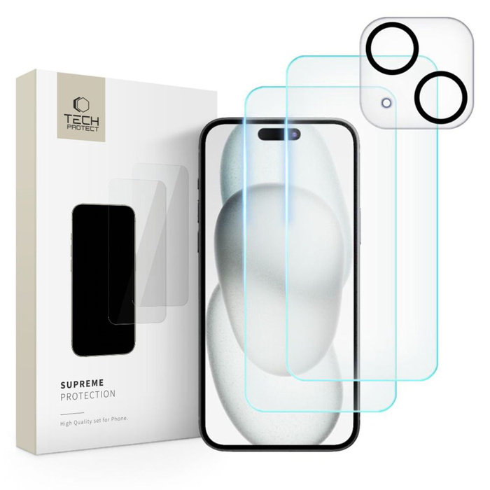 Szkło Hartowane Tech-protect Supreme Set iPhone 15 Clear