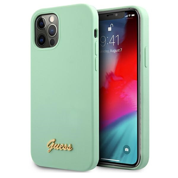 Etui GUESS Apple iPhone 12 12 Pro Metal Logo Script Zielony Hardcase