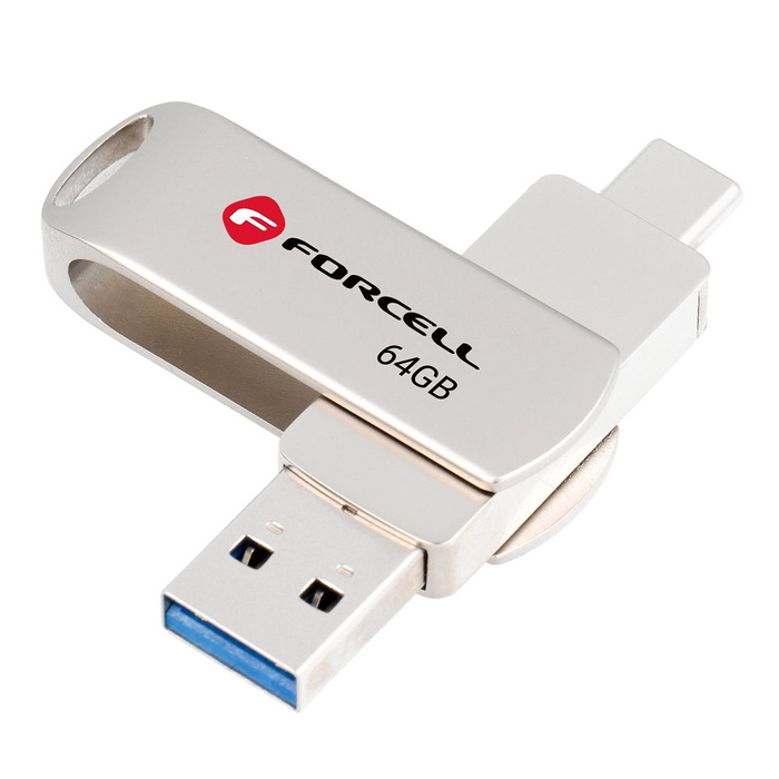 Pendrive 64GB USB 3.2 Gen 1 (USB A / USB C) Forcell F-Data Metal Duo srebrny