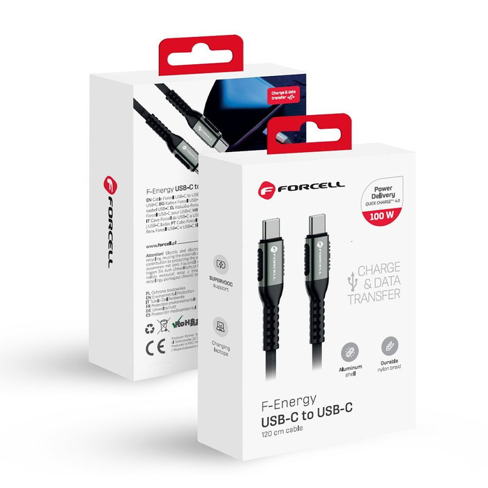 Kabel USB C do USB C Forcell F-Energy QC4.0 PD 5A 100W Cafule 1,2 m C260 czarny