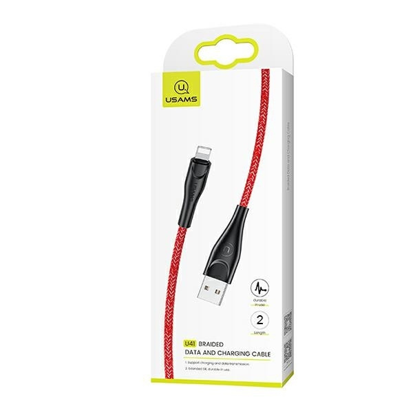USAMS Kabel pleciony U41 Lightning/USB Fast Charge 2m czerwony/red SJ394USB02 (US-SJ394)