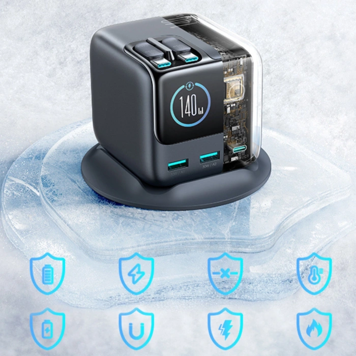 Ładowarka biurkowa Joyroom Podix JR-TRD01 GaN 140W z 5 portami i podwójnymi zwijanymi kablami - szara