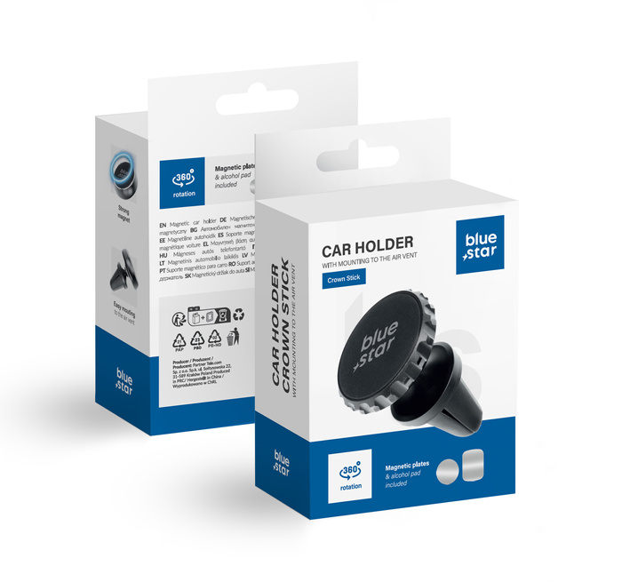 BLUE STAR magnetyczny uchwyt samochodowy CROWN MAGNETIC do kratki wlotu czarny