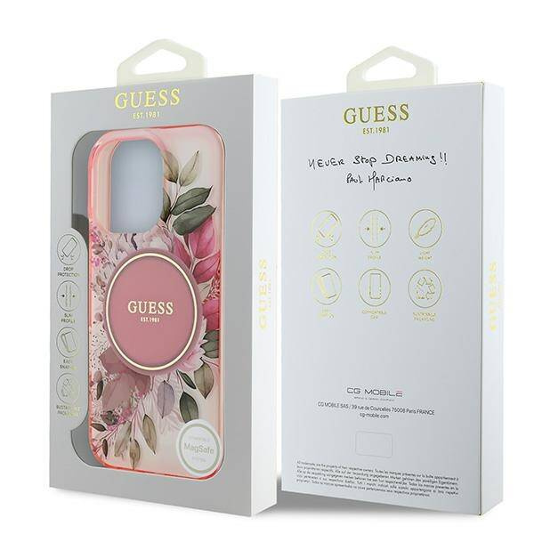 Etui Guess iPhone 16 Pro Max 6.9" różowy/pink hardcase IML Flower & Tonal Circle MagSafe