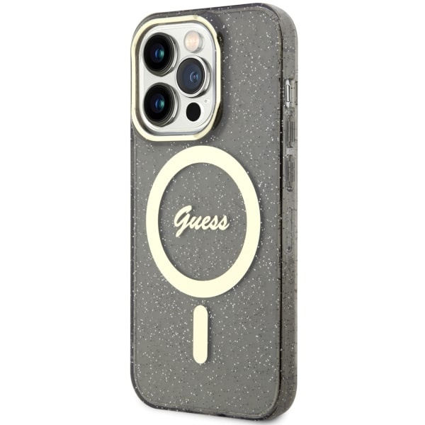 Etui Guess GUHMP14LHCMCGK iPhone 14 Pro 6.1" czarny/black hardcase Glitter Gold MagSafe Case
