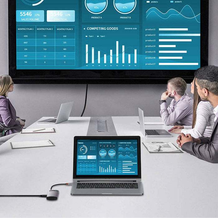 Baseus Metal Gleam Series multifunkcjonalny HUB USB 5w1 USB Typ C PD 100W HDMI szary (WKWG020013) 