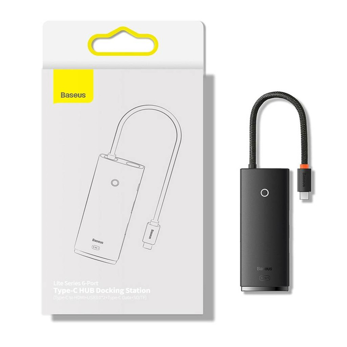 Baseus Lite Series wielofunkcyjny HUB USB Typ C - 2 x USB 3.0 / USB Typ C / HDMI 1,4 / SD/TF czarny (WKQX050001)
